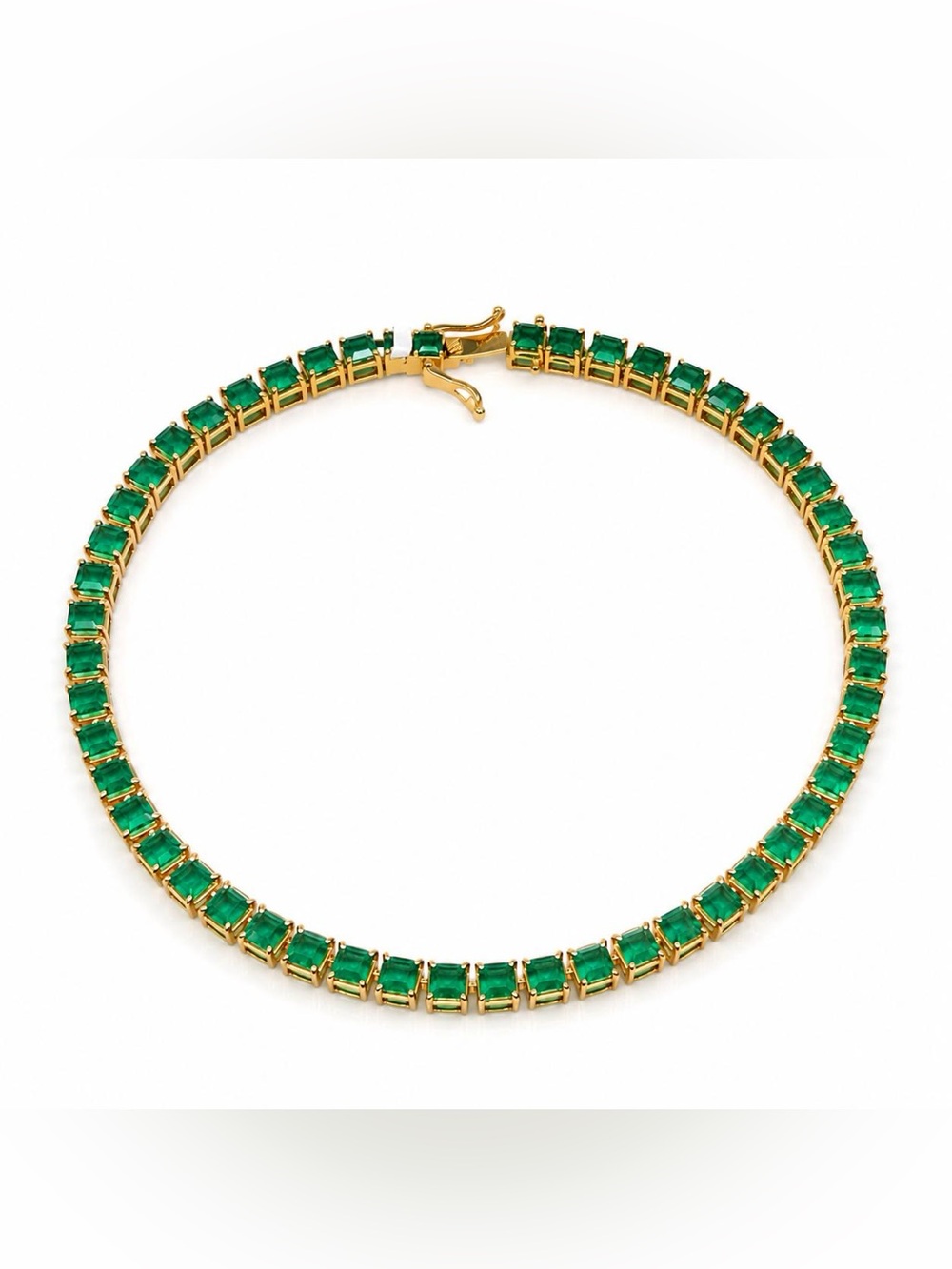 14K Solid Yellow Gold 7.5 CTW Natural Emerald Tennis Bracelet 7.75"
